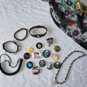 Misc lot of buttons, leather bracelets, and other accessories